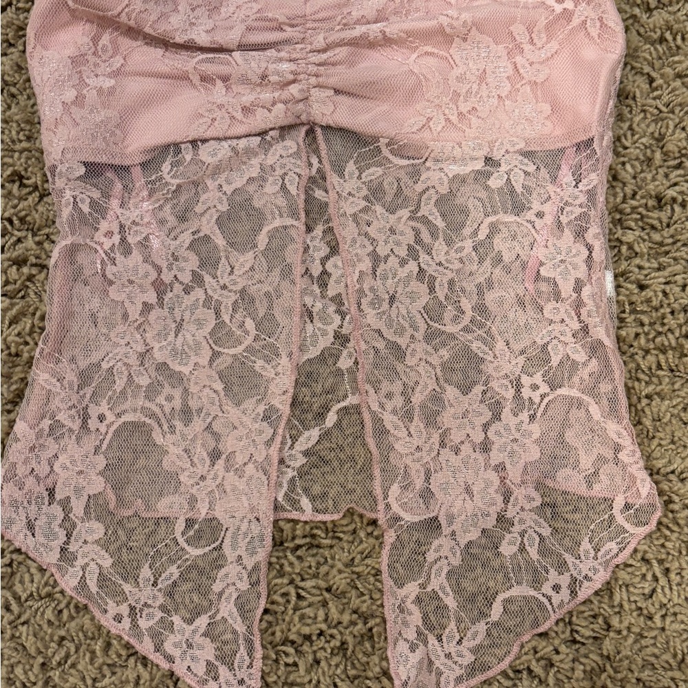 Edikted Twilight Sheer Lace Split Front Top - Picture 3 of 5